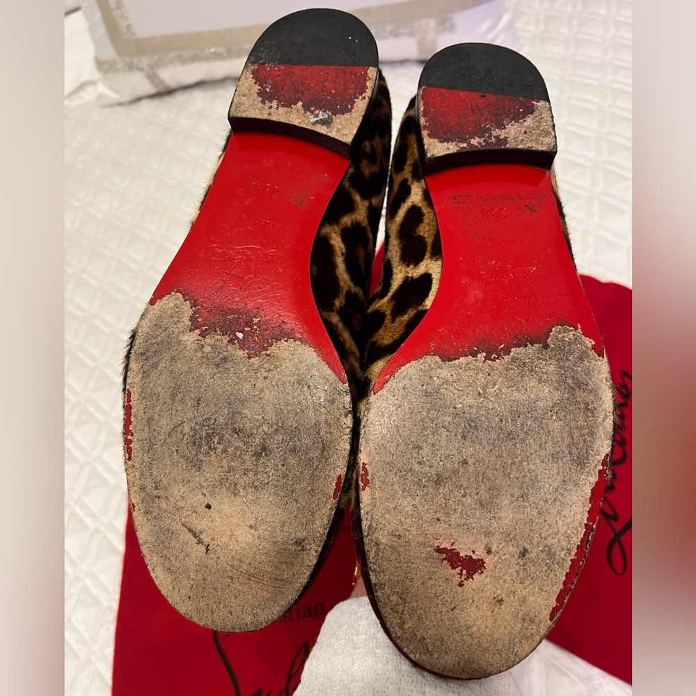 Christian Louboutin Leopard Print Embroidered Flats with Red & Green Accents - Picture 9 of 12